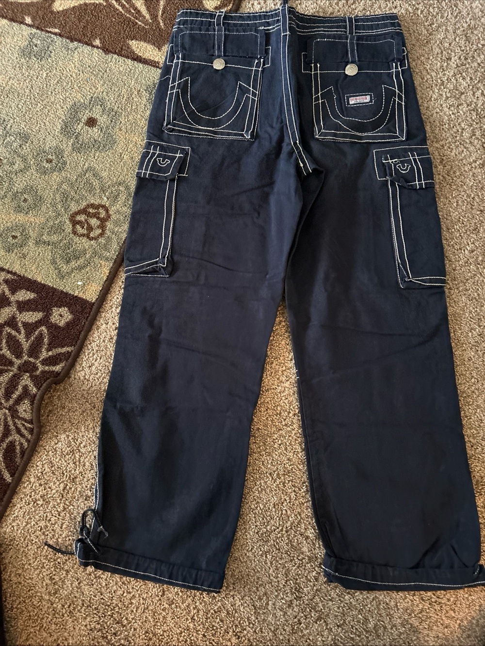 True Religion Navy Cargo Pants with Contrast Stitching